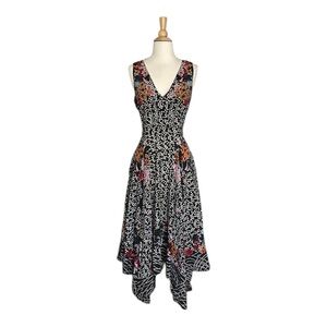 SALONI Zuri Dark Floral Silk Dress Fairycore Black Dot Cocktail Chic Size 8